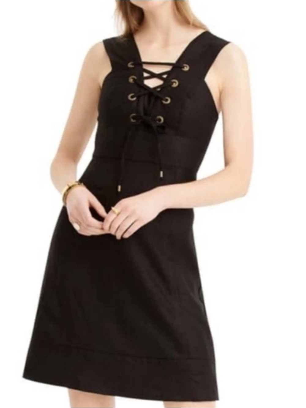 J Crew Black Lace Up Linen Dress